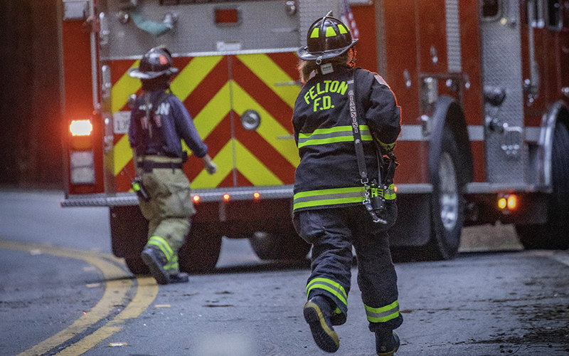 Felton Fire engine driving away, viewed from behind